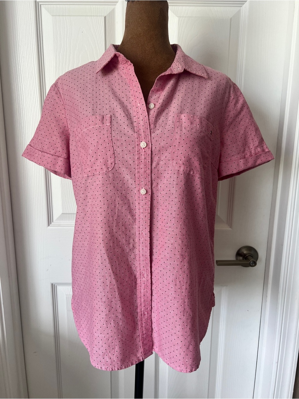 Tommy Hilfiger Pink w black polka dot Short-Sleeve Button-Down Shirt